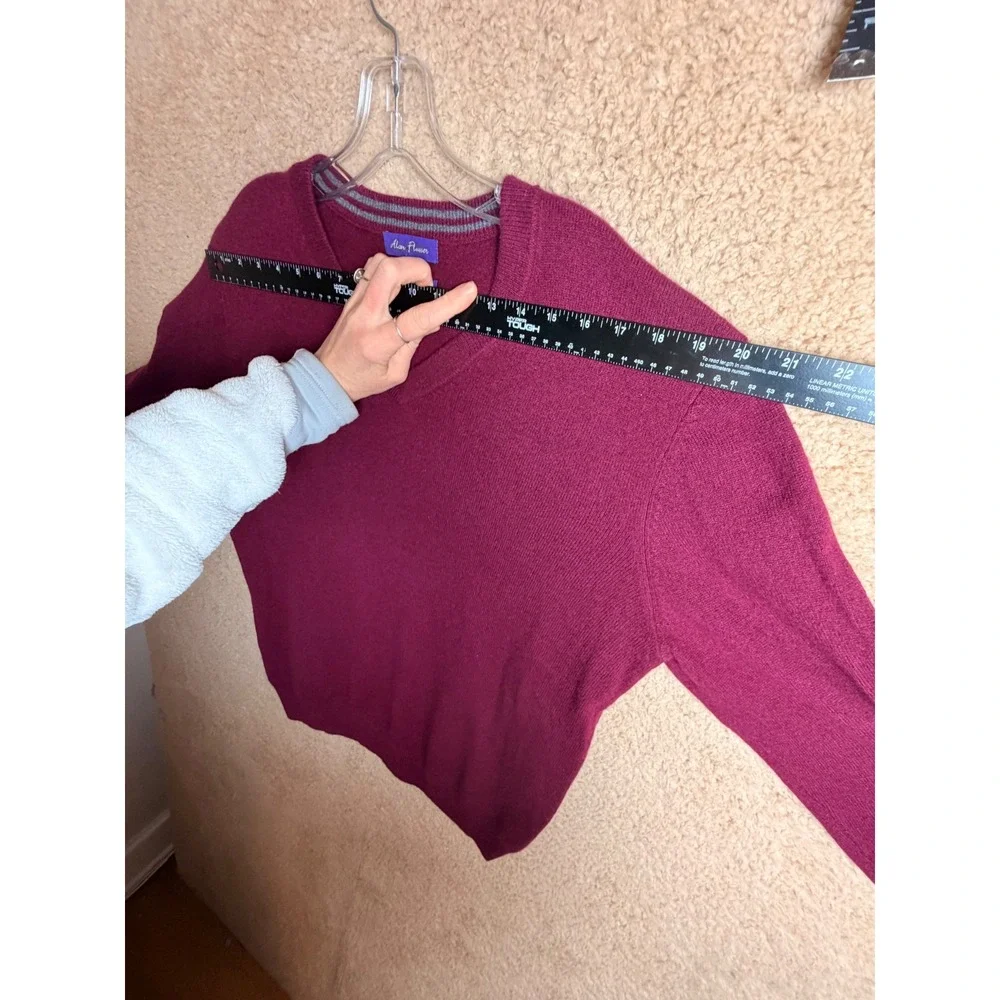 Alan Flusser 100% Cashmere V Neck Sweater Burgundy Mens Large